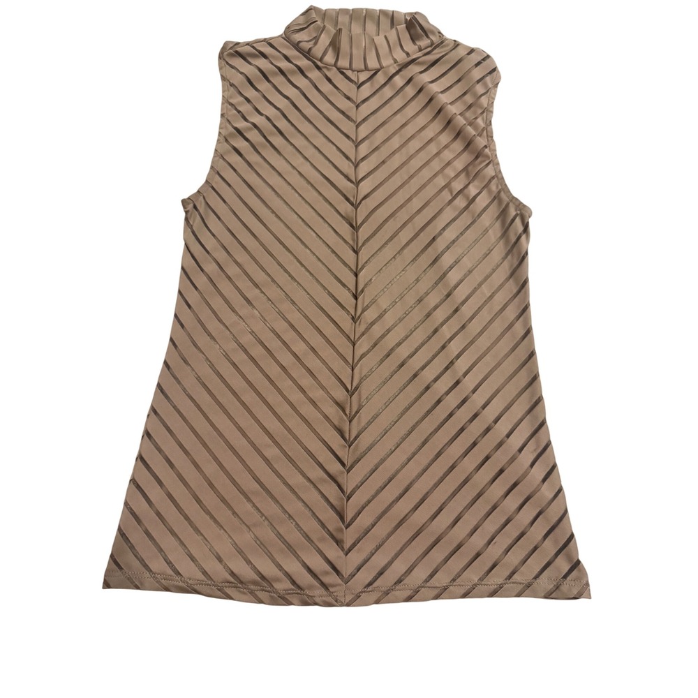 Willow + Root Tank Top Women M Taupe Sheer Mock Neck Chevron Burnout Mesh